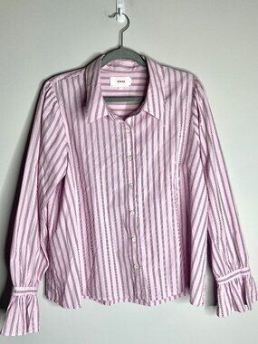 Xirena Lilac Striped Button-Up Shirt Long Sleeve Flared Cuff Preppy Cotton Sz M